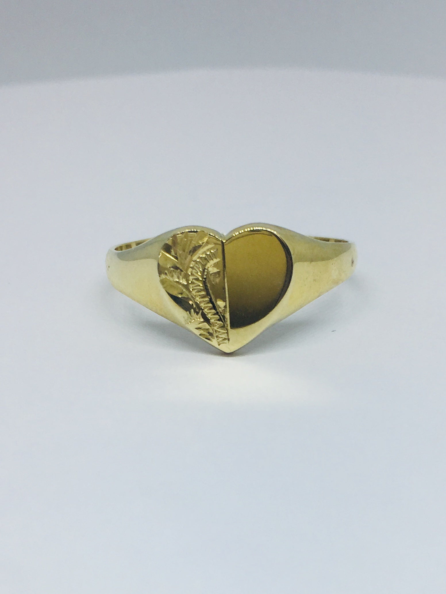 9ct Yellow Gold Half Engraved Heart Signet Ring R278