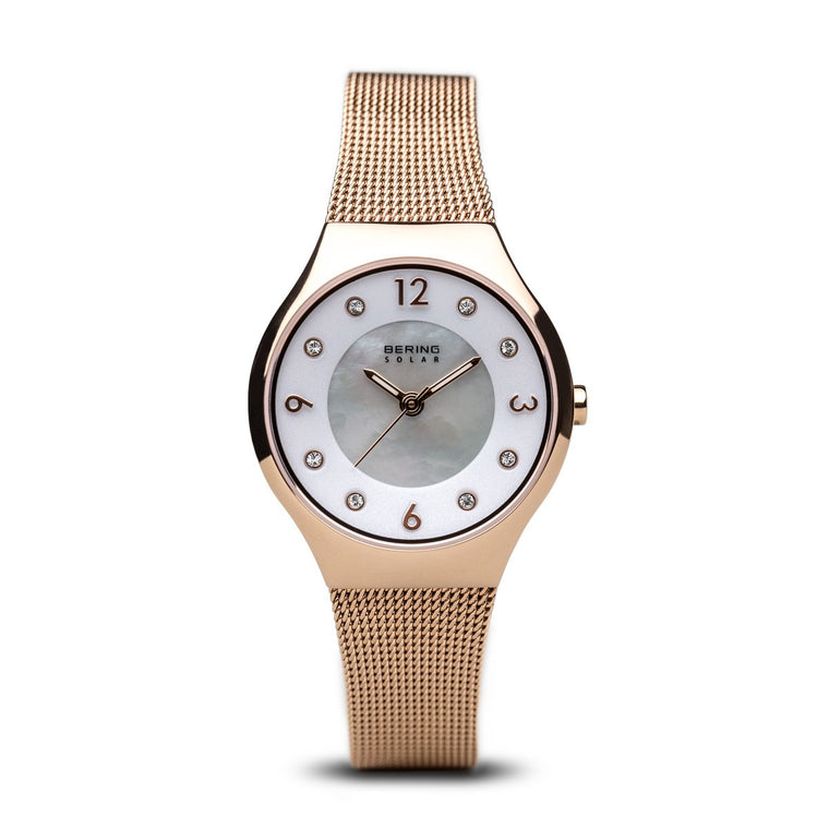Bering Womens Polished Rose Gold Solar Watch 14427-366