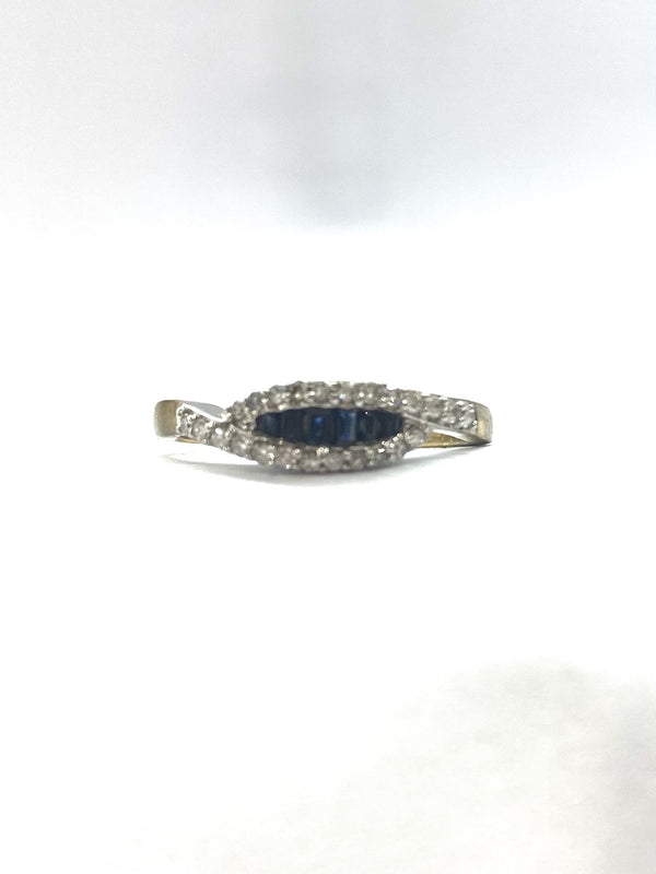 9ct Yellow Gold Diamond & Sapphire Cluster Ring 13082013V