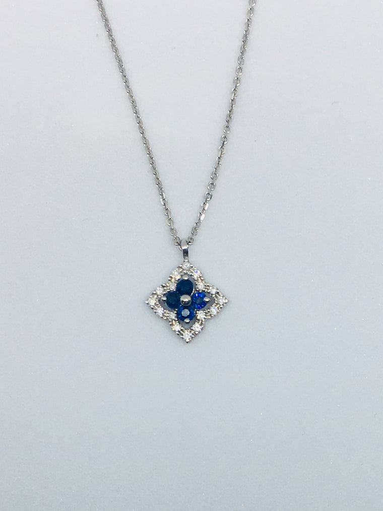 9ct White Gold 0.06ct Diamond & Sapphire Necklace 2-30147S