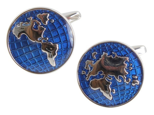 World Map Cufflinks Blue & Rhodium 901036