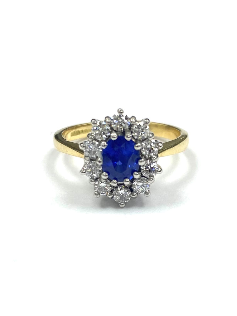 18ct Yellow Gold Sapphire & Diamond Cluster Ring 0 .78/.33cts  2703