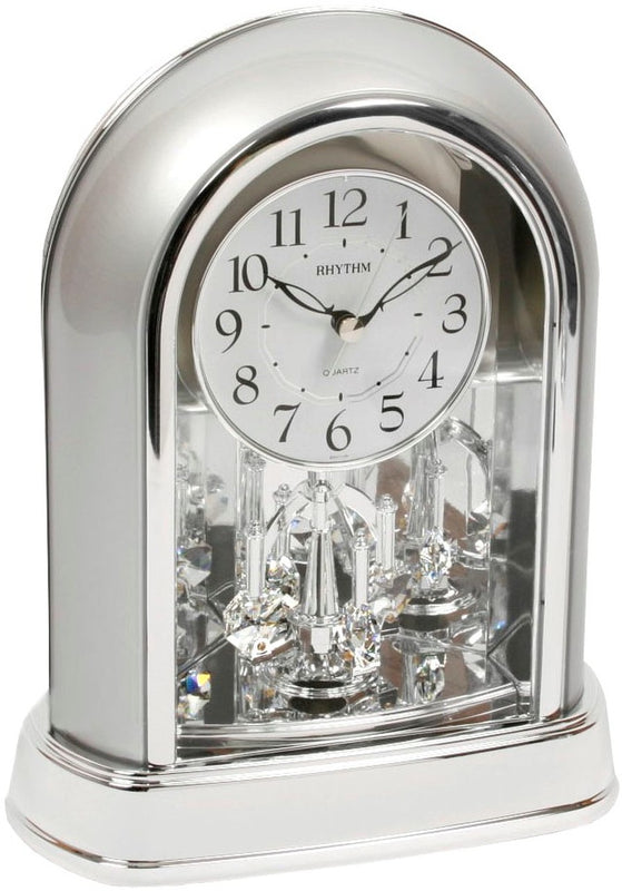 Rhythm Silver Arch Mantle Clock with Swarovski Crystals 4SG696WR19