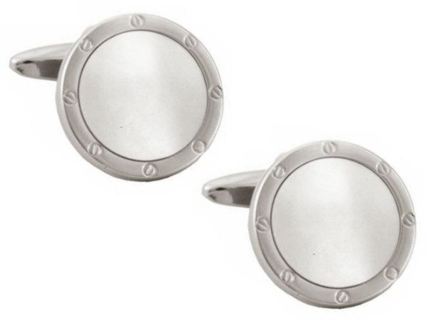 Mother of Pearl Round Port Hole Rhodium Cufflinks 900207