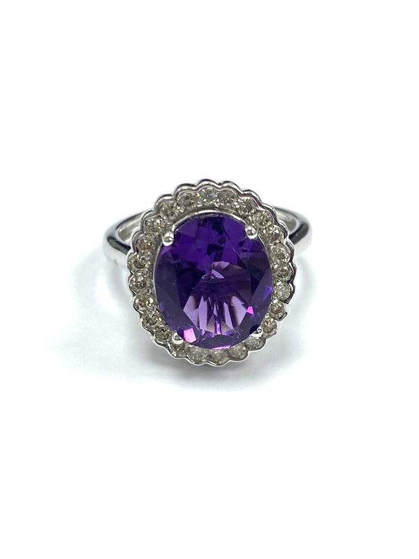 9ct White Gold Amethyst & Diamond Cluster Ring 4.5cts/0.50cts R4732A2-AM