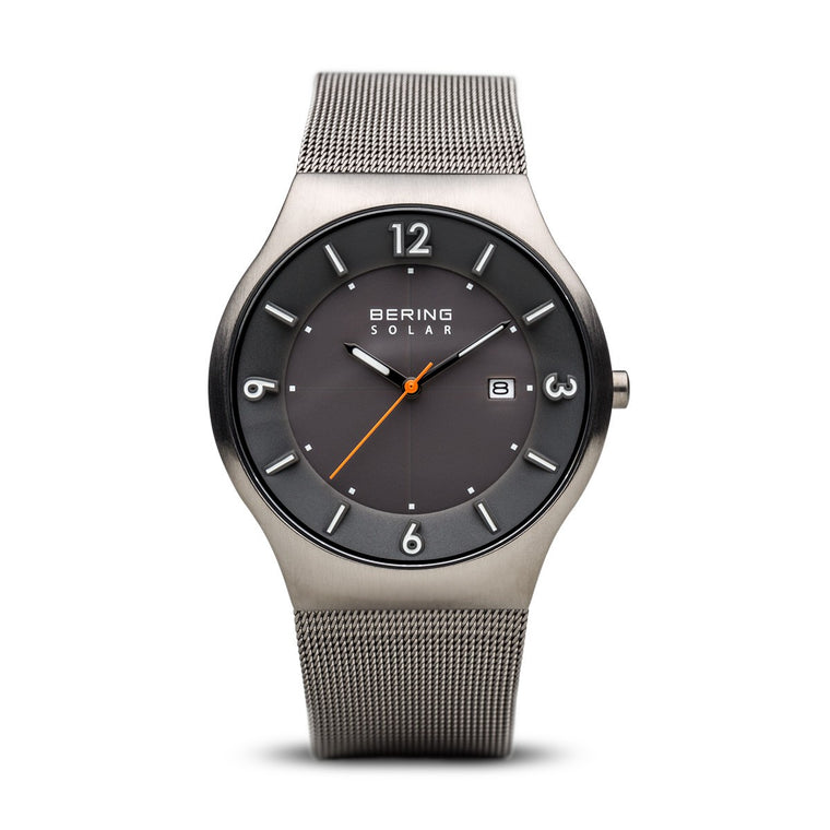 Bering Mens Classic Solar Brushed Grey Watch 14440-077