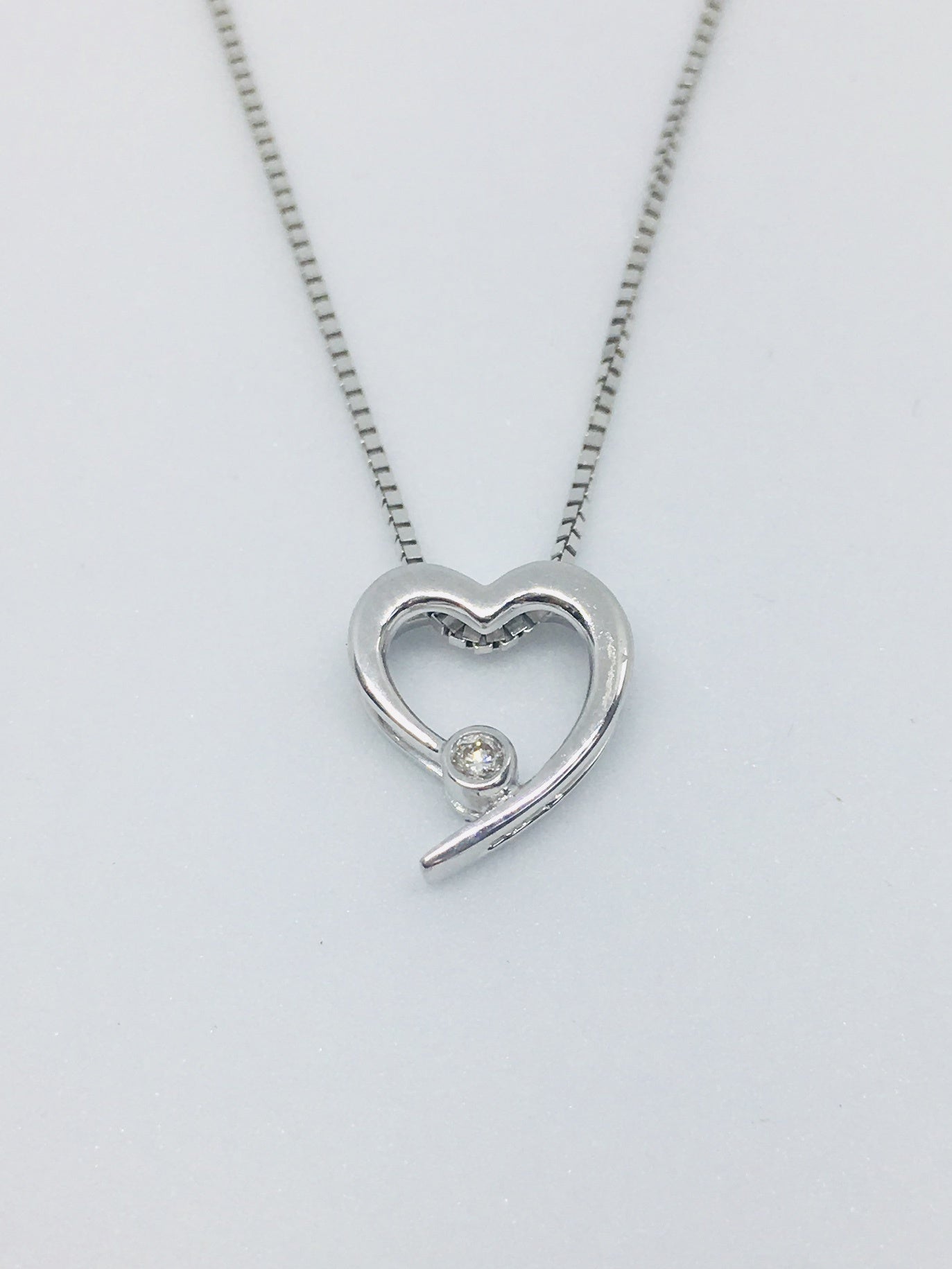 9ct White Gold Diamond Heart Necklace 0.02cts 30034