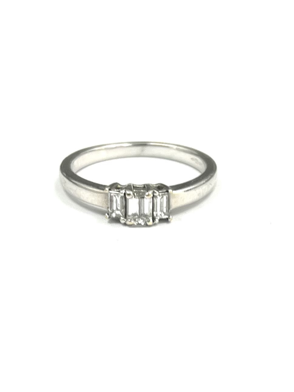 18ct White Gold 0.38cts Emerald Cut Three Stone Diamond Ring