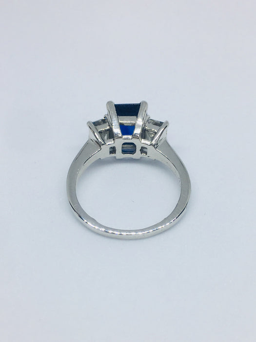 Platinum Three Stone Emerald Cut Diamond & Sapphire Ring 1.20/1.30cts