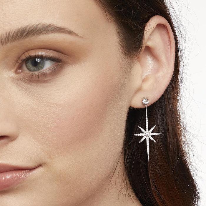 Jools Silver North Star CZ Drop Earrings HBE2004