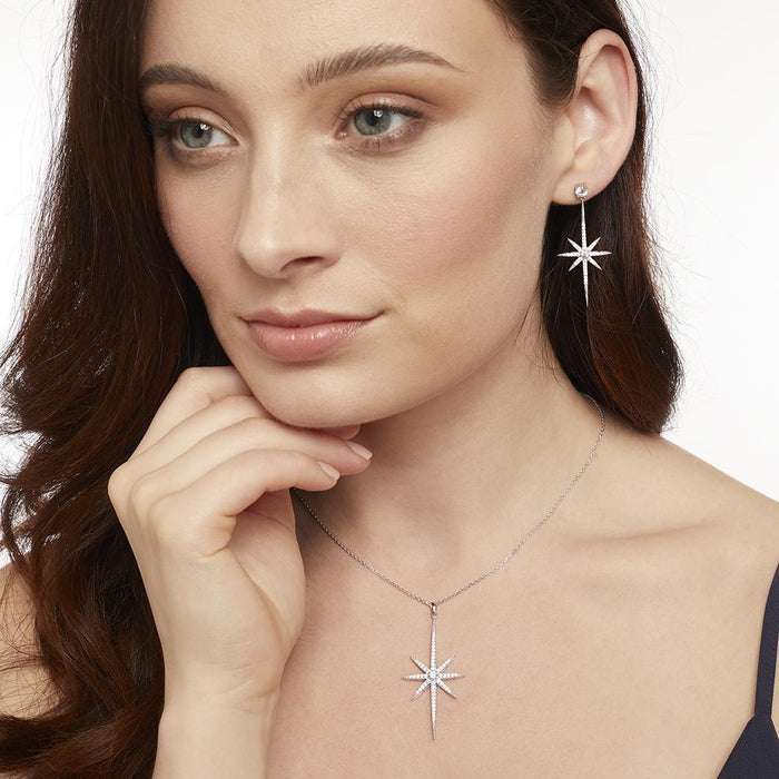 Jools Silver North Star CZ Drop Earrings HBE2004
