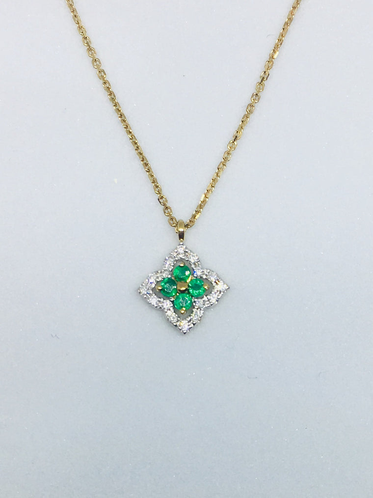 9ct Yellow Gold 0.06ct Diamond & Emerald Necklace 2-30147E