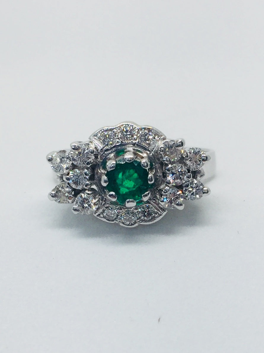 18ct White Gold Diamond and Emerald cluster ring - SHORTERS - Robert Openshaw Fine Jewellery