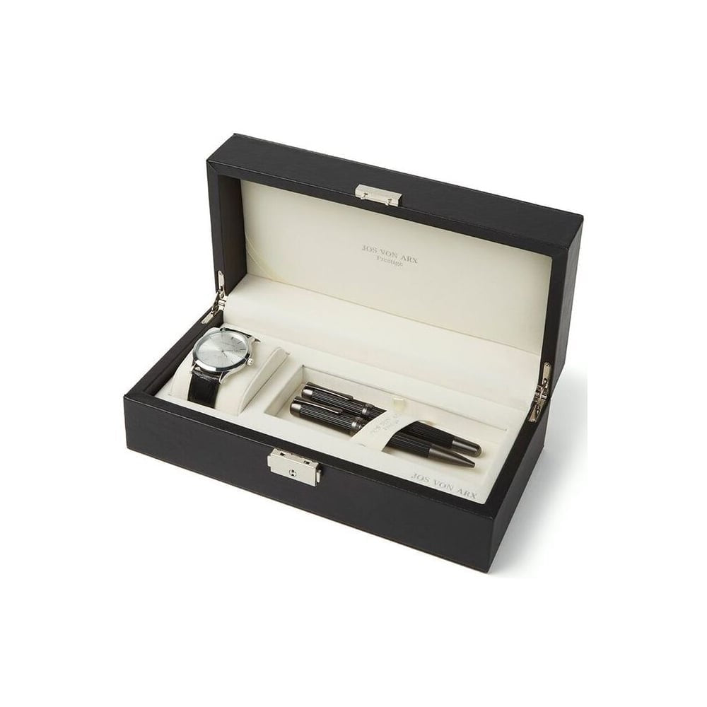 Men's Gift Set With Black & Silver Classic Watch & 2 Chunky Pens LX14 - Robert Openshaw Fine Jewellery