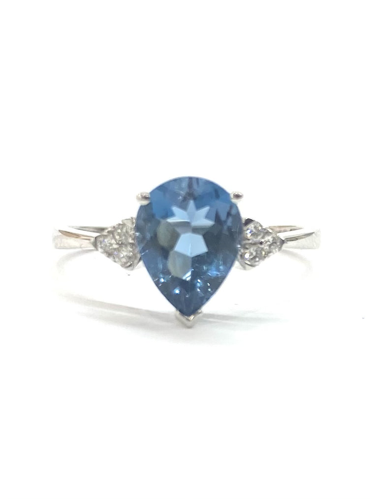 9ct White Gold Diamond & London Blue Topaz Ring 0.08/2.03cts - 1-10146