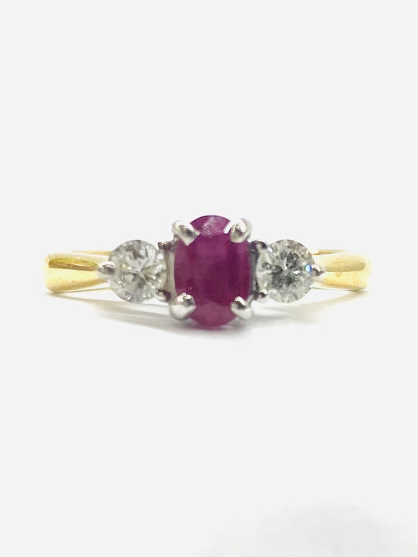 18ct Yellow Gold Ruby & Diamond Cluster Ring 0.32CTS 13012018
