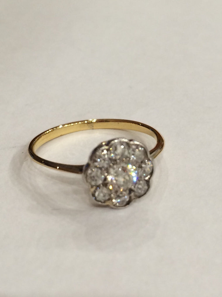 18CT YELLOW GOLD 0.56CTS 9 STONE DIAMOND CLUSTER RING MARSHALL/2