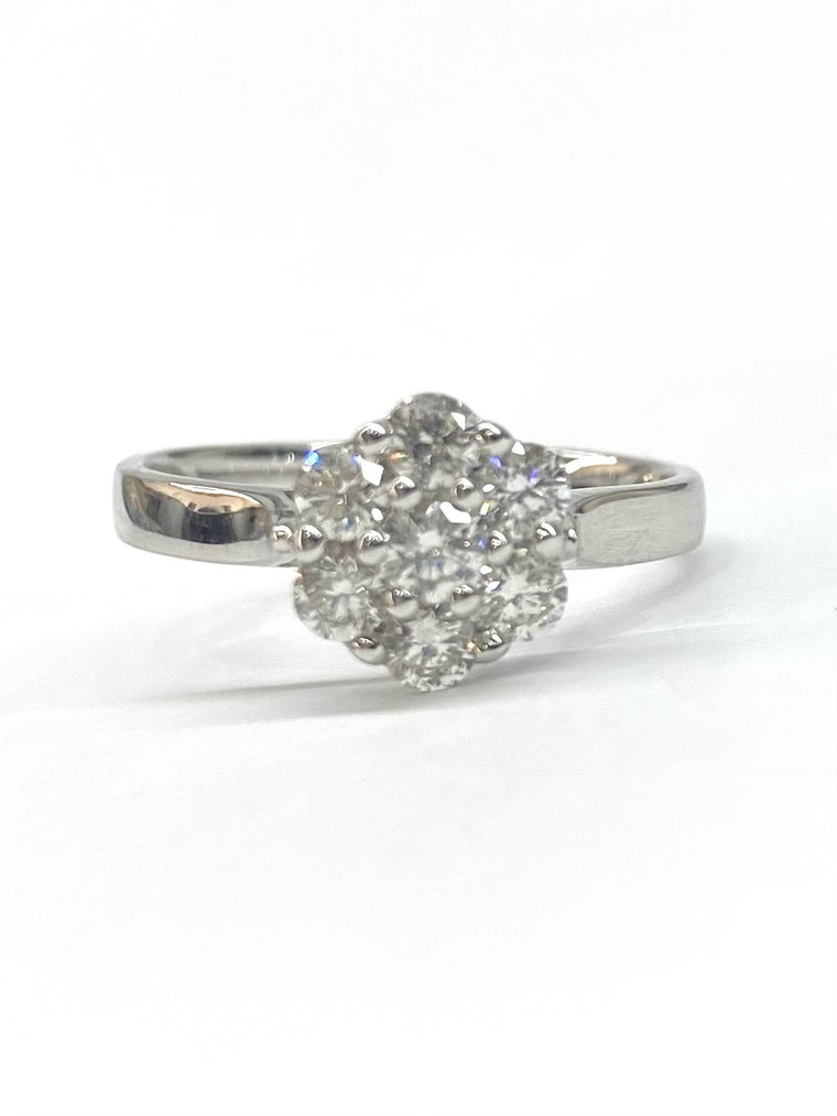 18ct White Gold 0.74cts Diamond Cluster Ring 19-10029