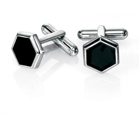 FRED BENNETT STEEL BLACK ENAMEL CUFFLINKS V466