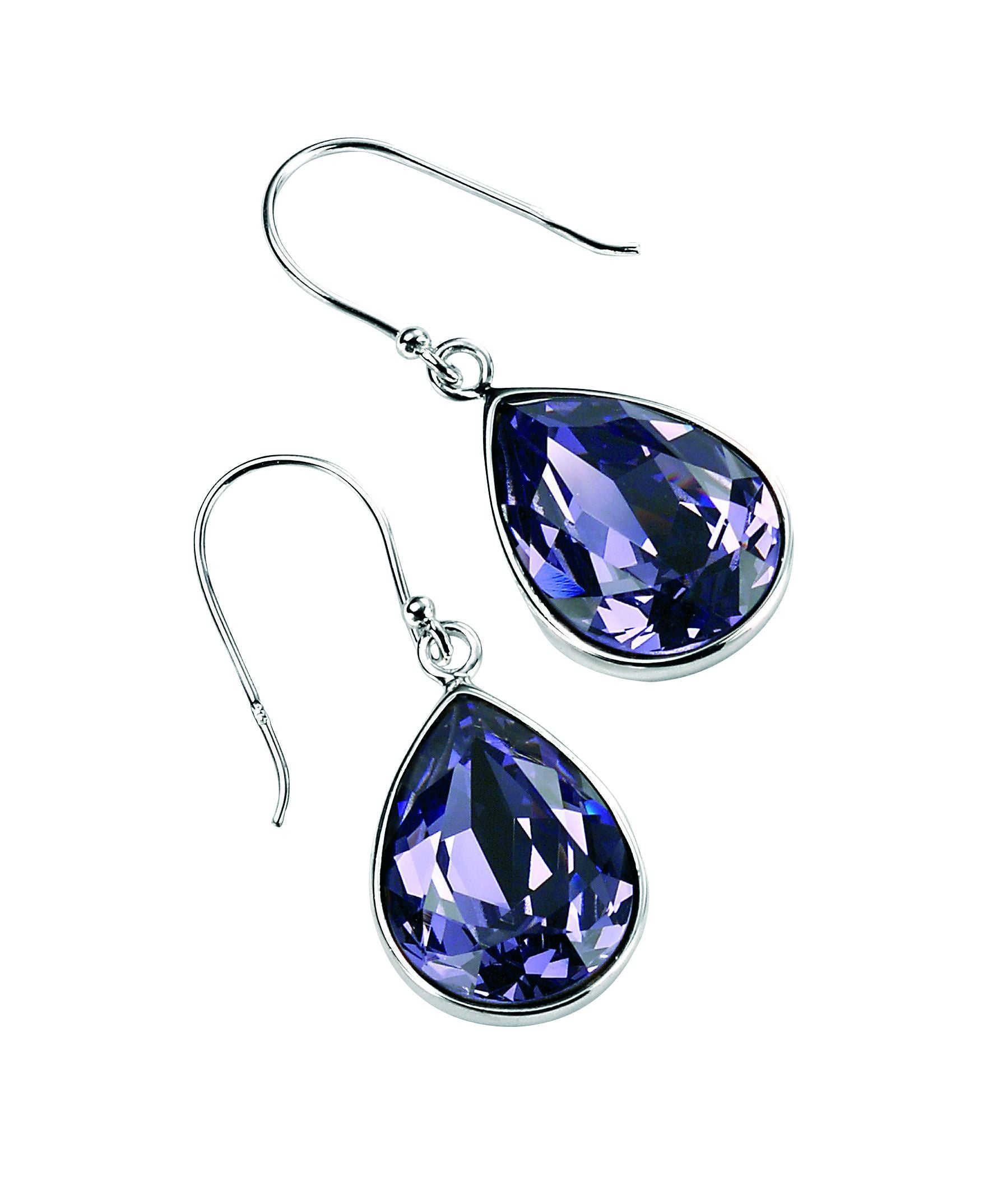 Silver Swarovski Crystal Tanzanite Tear Drop Earrings E3347M