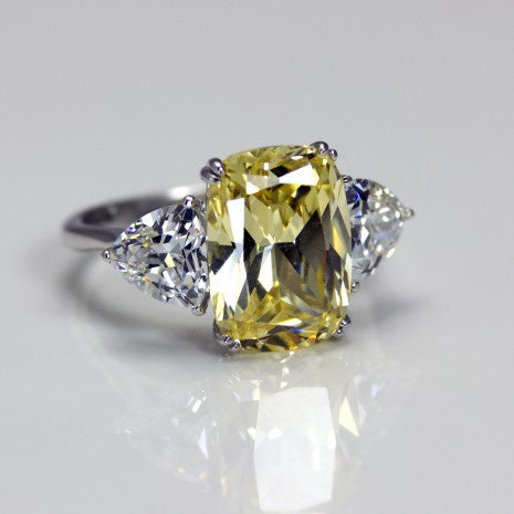 Silver Canary Yellow/White CZ Ring