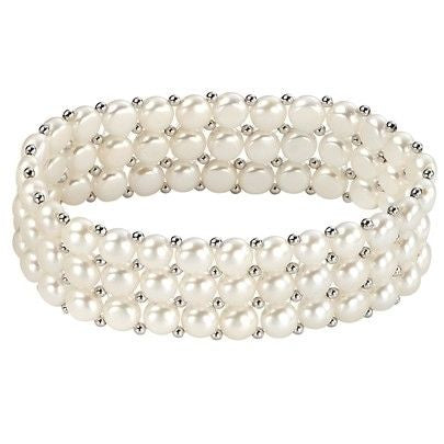 Silver Fresh Water Pearl 3 Row Bracelet B3204W