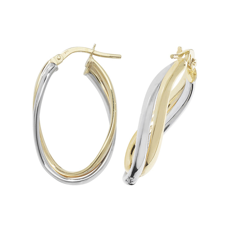 9ct Yellow & White Gold Oval Hoops ER1010