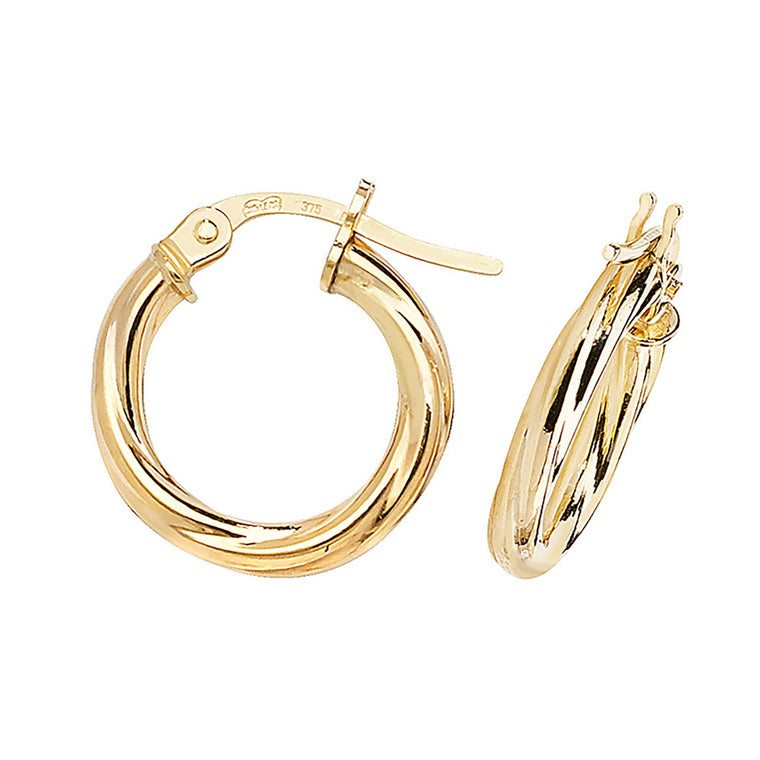 9ct Gold Twist 10mm Hoops ER348