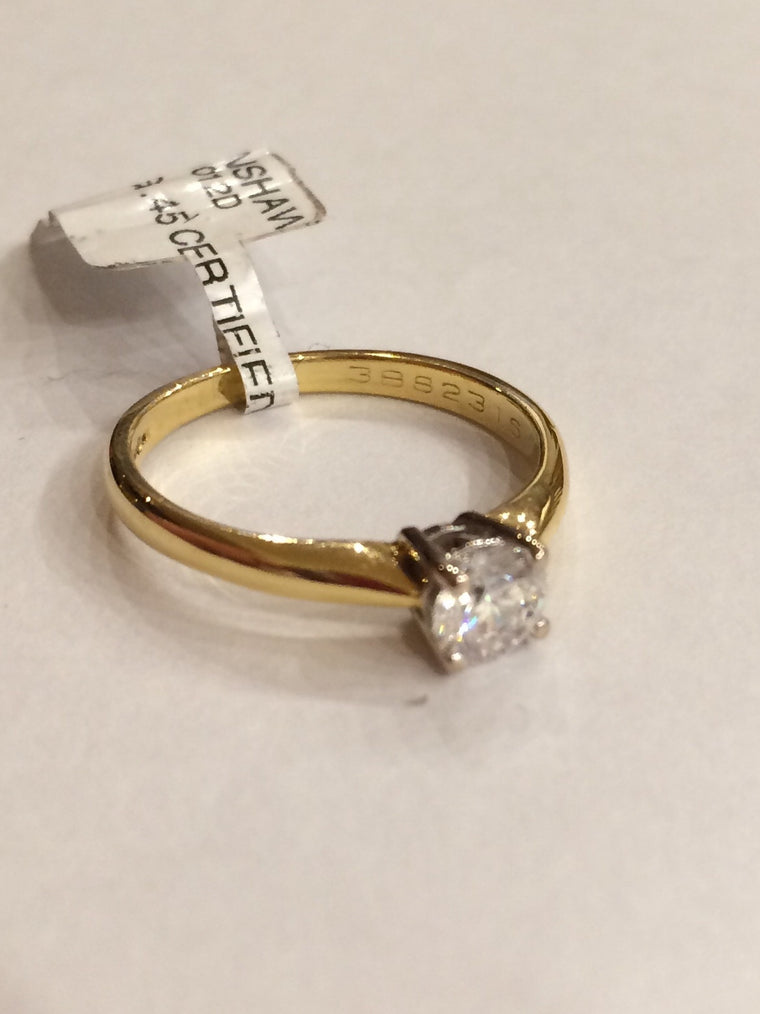 18CT YELLOW GOLD .45 CERTIFIED DIAMOND RING 07092012D