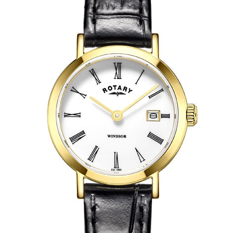 Rotary gold plated Windsor with Black strap LS05303/01