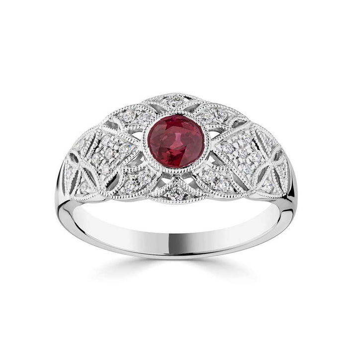 18ct White Gold Diamond & Ruby Ring