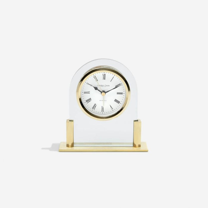 London Clock Co Glass Arch Mantle Clock - Gold Finish