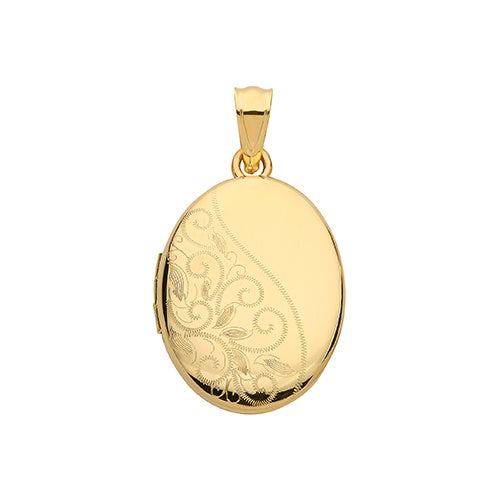 9ct Yellow Gold Oval Locket - Half Engraved